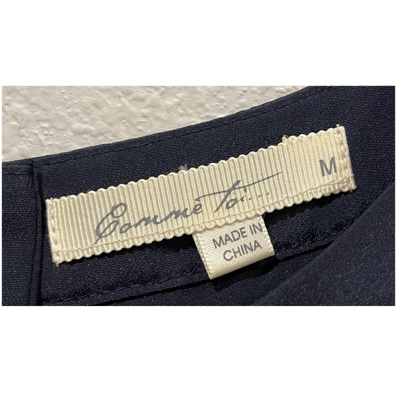 COMME TOI Beige Navy Blue Bows Short Sleeve Blouse - Picture 2 of 4